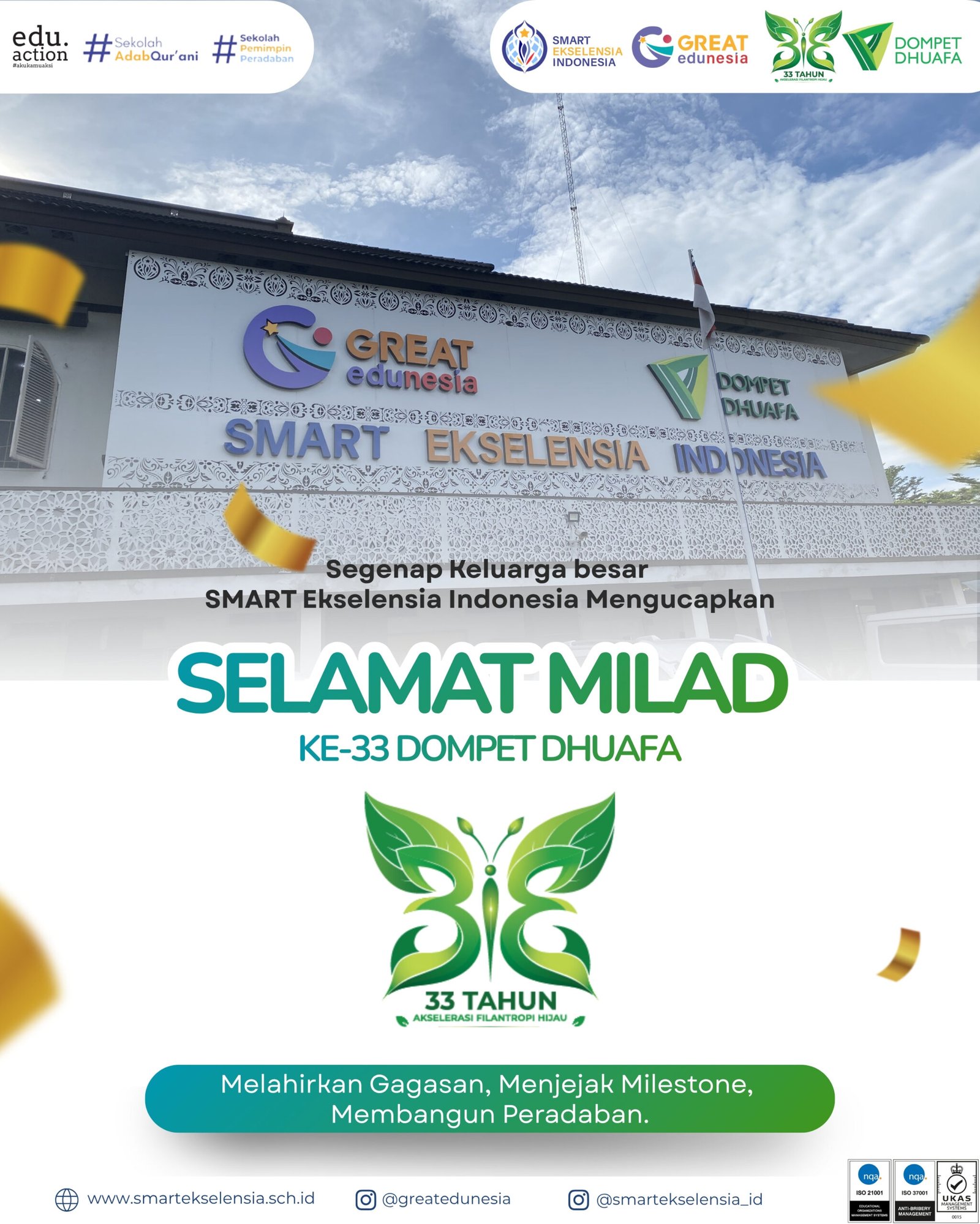 Ucapan Selamat Milad ke-33 Dompet Dhuafa dari SMART Ekselensia Indonesia