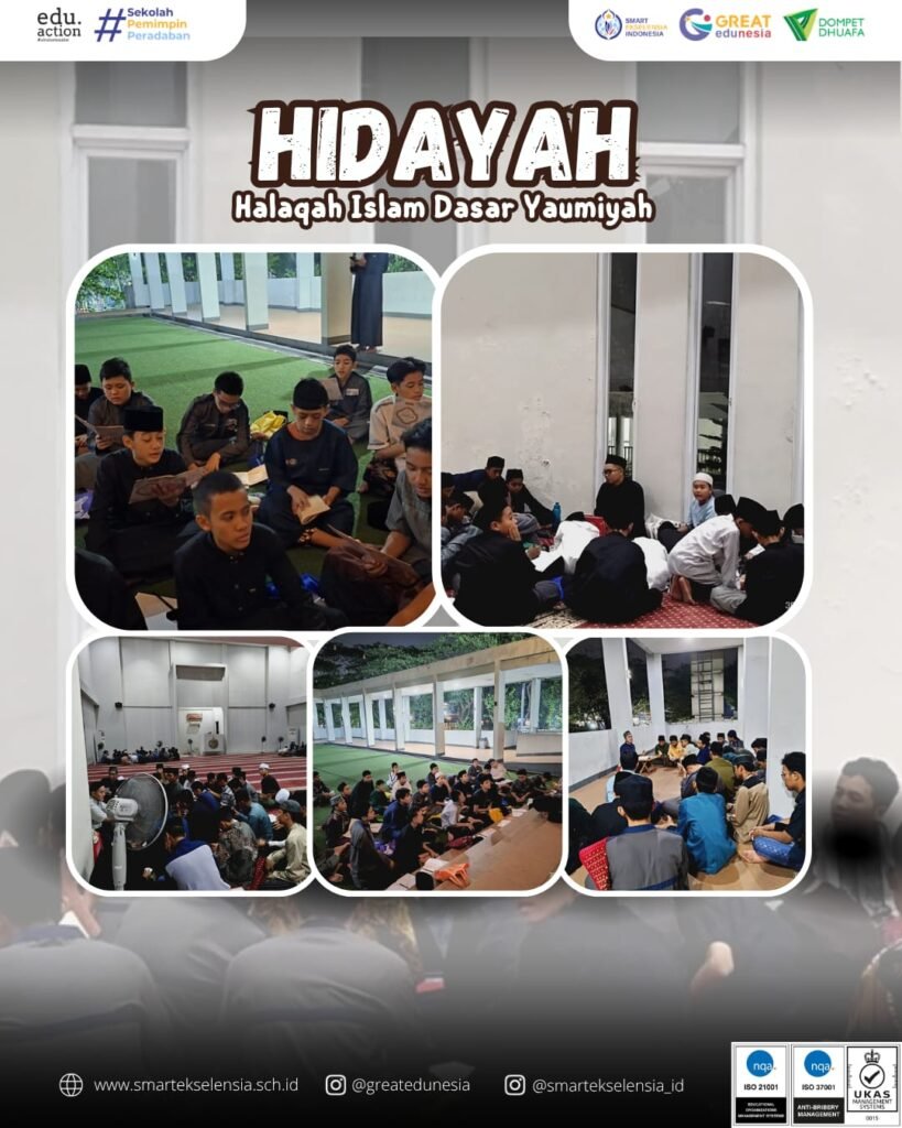 Siswa boarding SMART Ekselensia Indonesia mengikuti program HIDAYAH (Halaqah Islam Dasar Yaumiyah), kajian pekanan dan sharing session bersama wali asrama di Masjid Al-Madinah pada 1 Agustus 2026