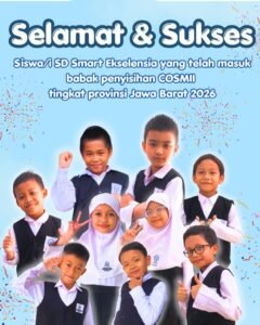 Siswa SD SMART Ekselensia Indonesia berfoto bersama saat mengikuti babak penyisihan COSMII 2026 di SMP-SMA PESAT Bogor.