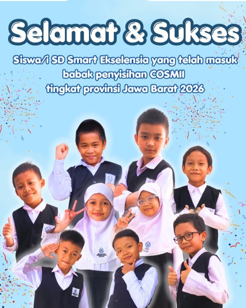 Siswa SD SMART Ekselensia Indonesia berfoto bersama saat mengikuti babak penyisihan COSMII 2026 di SMP-SMA PESAT Bogor.